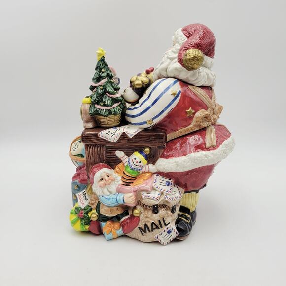 FITZ & FLOYD Santas Workshop Cookie Jar of Santa Admiring the Toys Rare Vtg - Picture 6 of 14